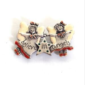 Vintage AJMC Glitter Enamel "Believe in Angels" Friendship Love Brooch Pin